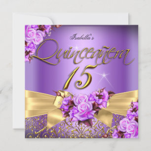 Convite Quinze Anos Roxo Rosa Nascimento Dourado Arco