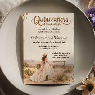 Convite Quinze Anos Western Rancho Desértico Aquarela