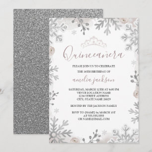 Convite Quinze Anos Winter Wonderland Rosa Prata
