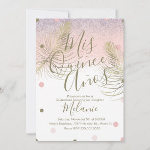Convite Quinze Pontos Brilhantes Falsos Dourado Rosa