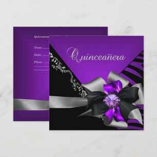 Convite Quinzeanera 15 Zebra Roxo Preto Prata