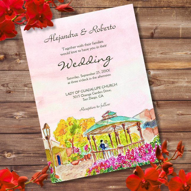 Convite Quiosque de Aquarela com Florais Casamento no Velh (Criador carregado)