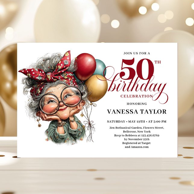 Convite Quirky 50th birthday lady fun playful invitation (Quirky 50th birthday lady fun playful invitation)