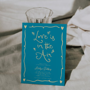 Convite Quirky Amor Está No Ar Chuveiro de Noiva Azul Aqua