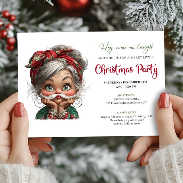 Convite Quirky Cartoon Granny Happy Xmas Event Invitation (Quirky Cartoon Granny Happy Xmas Event Invitation)
