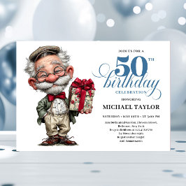 Convite Quirky Cartoon Man 50th Birthday Humor Invite