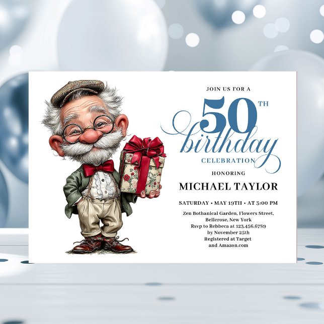 Convite Quirky Cartoon Man 50th Birthday Humor Invite (Quirky Cartoon Man 50th Birthday Humor Invite)