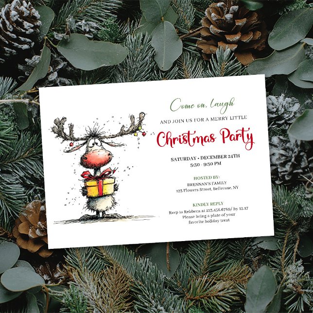 Convite Quirky cartoon reindeer Christmas party invite (Quirky cartoon reindeer Christmas party invite

)