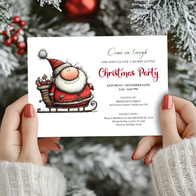 Convite Quirky Cartoon Santa Claus Festive Party Invites (Quirky Cartoon Santa Claus Festive Party Invite)