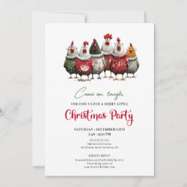 Convite Quirky Chickens Cartoon Christmas Party Invitation