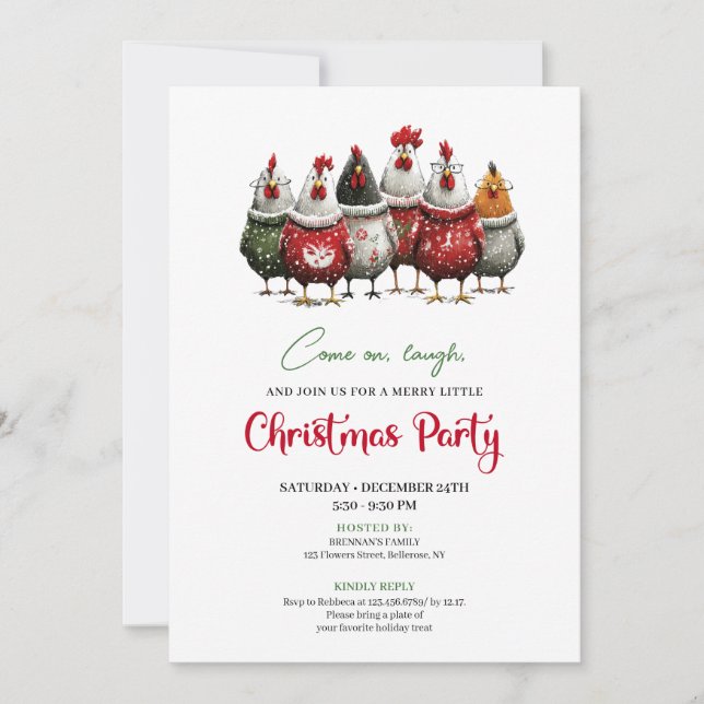 Convite Quirky Chickens Cartoon Christmas Party Invitation (Frente)