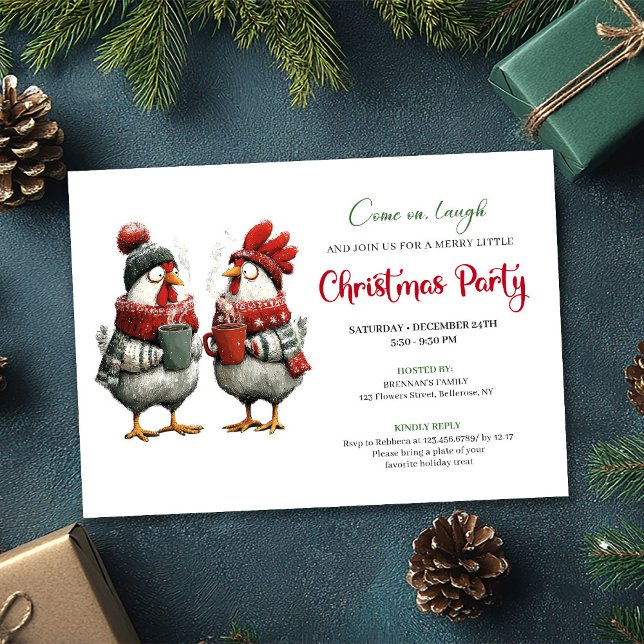 Convite Quirky Chickens Festive Editable Christmas Invite (Quirky Chickens Festive Editable Christmas Invite)