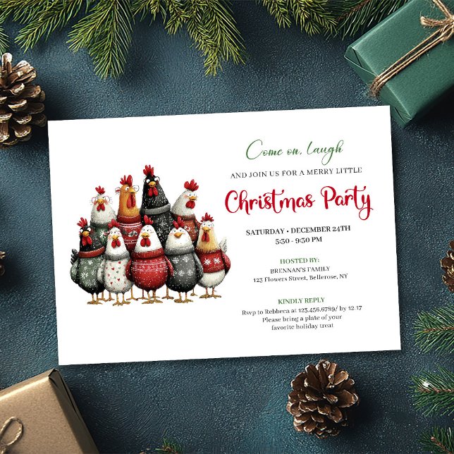 Convite Quirky Chickens Watercolor Christmas Celebration  (Quirky Chickens Watercolor Christmas Celebration Card)
