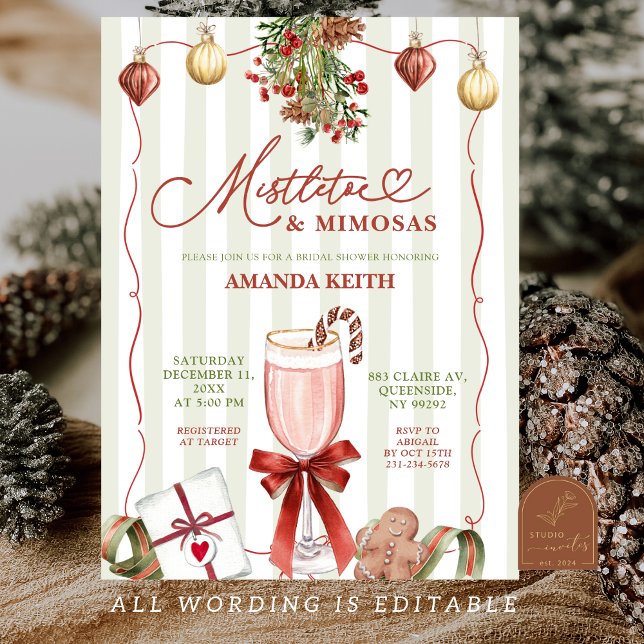 Convite Quirky Christmas Mistletoe and Mimosas  (Criador carregado)