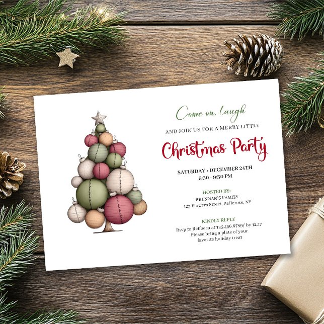 Convite Quirky Christmas Tree Watercolor Holiday Invite (Quirky Christmas Tree Watercolor Holiday Invite)