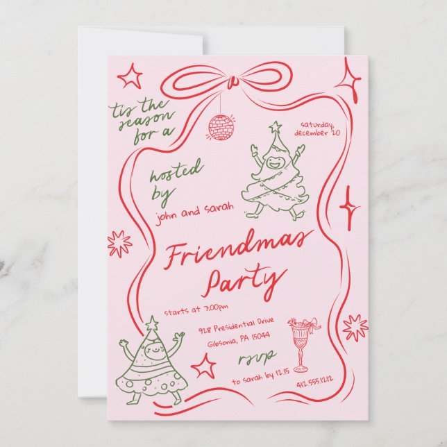 Convite Quirky Doodle Christmas Friendmas Party Invitation (Frente)