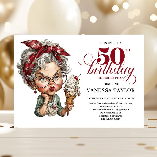 Convite Quirky fifty celebration invite funny birthday  (Quirky fifty celebration invite funny birthday lady)