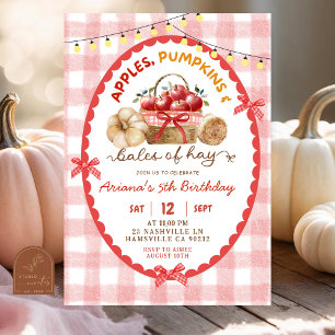 Convite Quirky Gingham Apple Pumpkins e Baldes de Hay