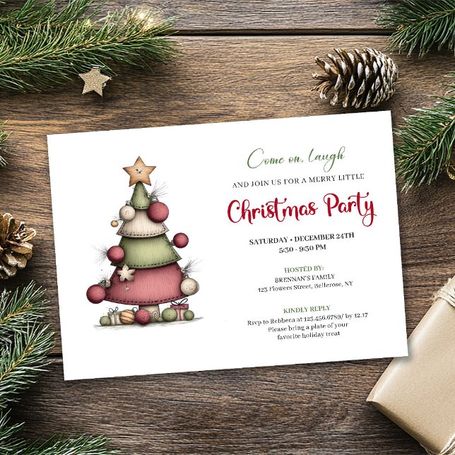 Convite Quirky hand drawn tree festive holiday invitation (Quirky hand drawn tree festive holiday invitation)
