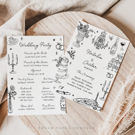 Convite Quirky Hand Drawn Whimsical Wedment Program