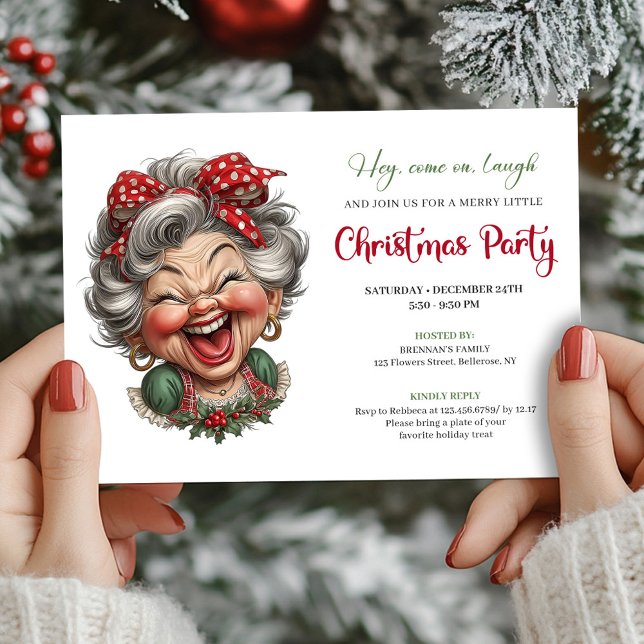 Convite Quirky Holiday Grandma Fun Christmas Party Invite (Quirky Holiday Grandma Fun Christmas Party Invite)