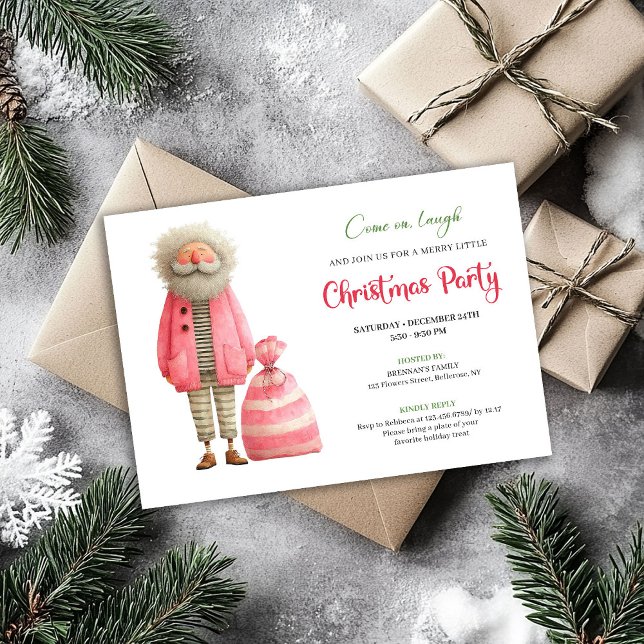 Convite Quirky pink santa minimalist Christmas party  (Quirky pink santa minimalist Christmas party invitation card

)