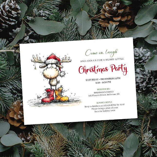 Convite Quirky Reindeer Festive Red Green Party Invite (Quirky Reindeer Festive Red Green Party Invite)