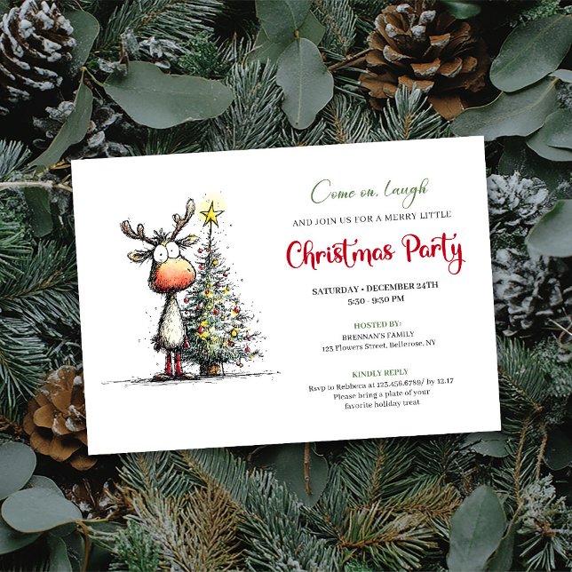 Convite Quirky Reindeer Minimalist Holiday Party Invite (Quirky Reindeer Minimalist Holiday Party Invite)