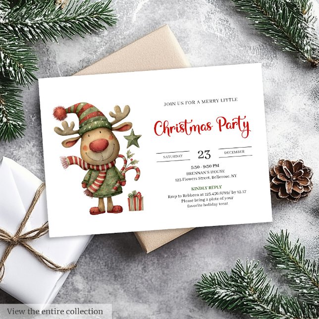 Convite Quirky Reindeer Modern Festive Holiday Invitation (Quirky Reindeer Modern Festive Holiday Invitation

)