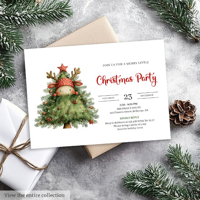 Convite Quirky Reindeer trendy red green Christmas invite (Quirky Reindeer trendy red green Christmas invite)