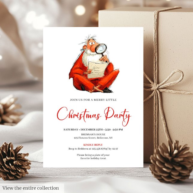 Convite Quirky Santa Claus Watercolor Holiday Party Invite (Quirky Santa Claus Watercolor Holiday Party Invite)