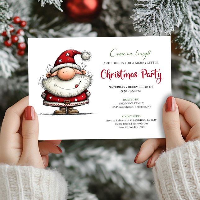 Convite Quirky Santa Hand Lettering Christmas Invitation (Quirky Santa Hand Lettering Christmas Invitation)