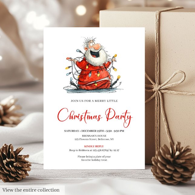 Convite Quirky Santa Watercolor Holiday Party Invitation  (Quirky Santa Watercolor Holiday Party Invitation Design

)