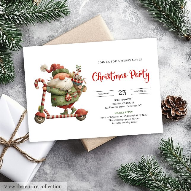 Convite Quirky Santa Watercolor Scandinavian Party Invites (Quirky Santa Watercolor Scandinavian Party Invitation

)