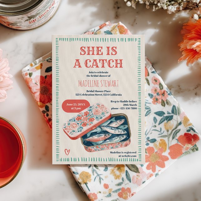 Convite Quirky She Is A Catch Sardine Social Bridal Shower (Quirky She Is A Catch Sardine Social Bridal Shower Invitation)