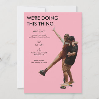 Convite Quirky Unique Modern Minimalist Pink Photo Wedding