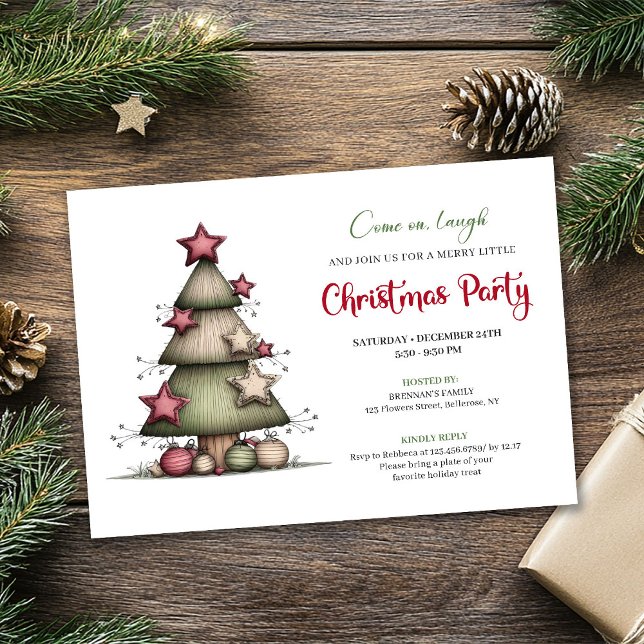 Convite Quirky Watercolor Christmas Tree Festive Invite (Quirky Watercolor Christmas Tree Festive Invite)