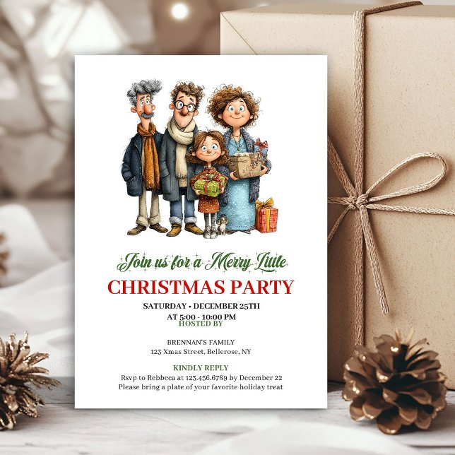 Convite Quirky Watercolor Family Holiday Celebration Card (Quirky Watercolor Family Holiday Celebration Card)