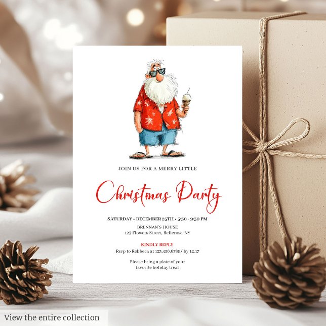 Convite Quirky Watercolor Santa Funny Christmas Invitation (Quirky Watercolor Santa Funny Christmas Invitation)