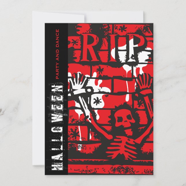Convite R.I. Blood & Chain Skeleton Assustador Festa de Ha (Frente)
