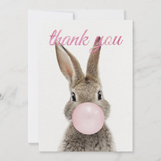 Convite Rabbit Blowing Pink Bubble gum Thank you