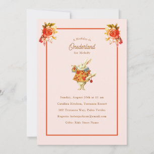 Convite Rabbit branco Alice no Aniversário de Onederland