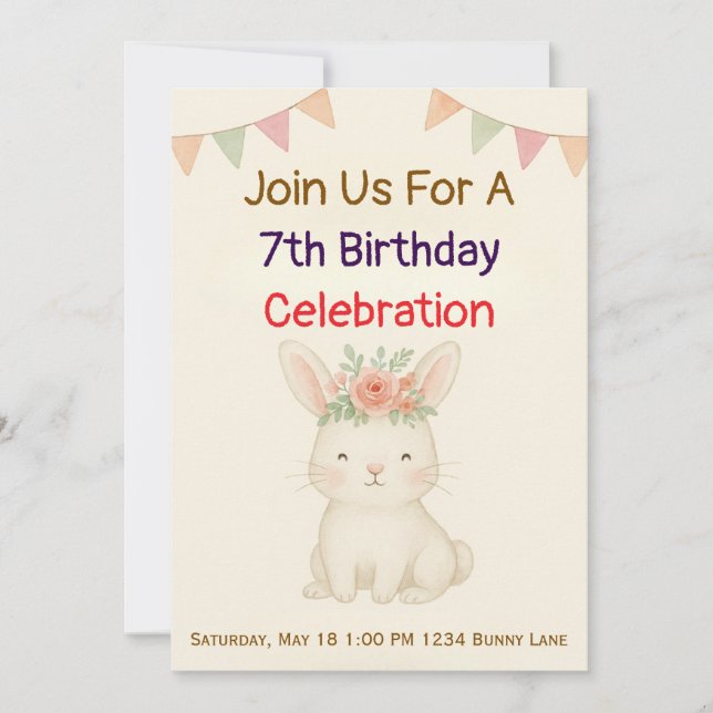 Convite Rabbit Bunny Birthday Invitation (Frente)