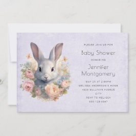 Convite Rabbit Surrounded by Flowers Cute Baby Shower