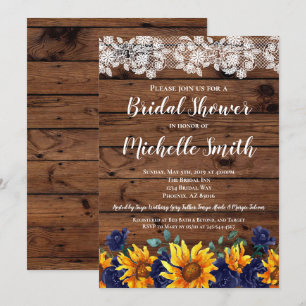 Convite Raça de girassol Lace País Chá de panela Azul