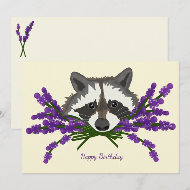 Convite Raccoon com lavanda (Frente/Verso)