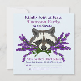 Convite Raccoon com lavanda. Raccoon Party