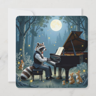 Convite Raccoon dando Piano Considerando na Floresta