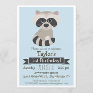 Convite Raccoon, Festa de aniversário do Woodland Animal K
