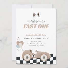 Convite Race Car Beige Fast One First Birthday Invite 